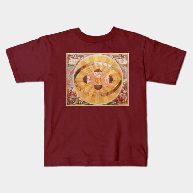 Antique Copernican Solar System by Andreas Cellarius from Harmonia Macrocosmica Kids T-Shirt by MasterpieceCafe